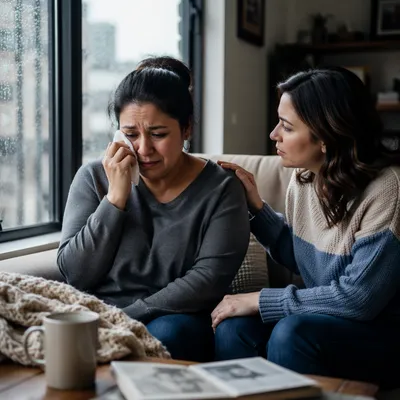 Comforting Friend Beside Tearful Woman