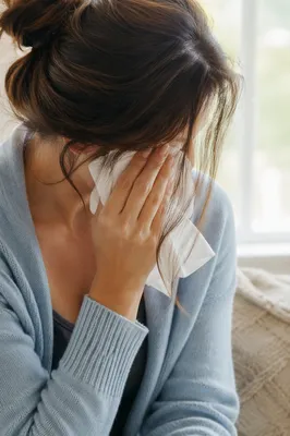 Woman Wiping Tears by Bright Window