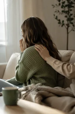 Woman Wiping Tears with Gentle Comfort