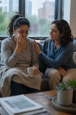 Woman Wiping Tears by Window