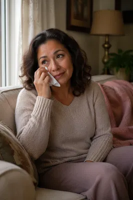 Woman Wiping Tears by Window Light