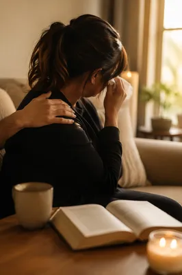 Woman Receiving Comfort While Wiping Tears