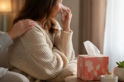 Comforting Woman Wiping Tears With Tissue
