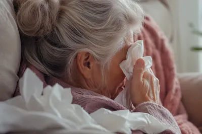Older Woman Wiping Tears in Quiet Comfort