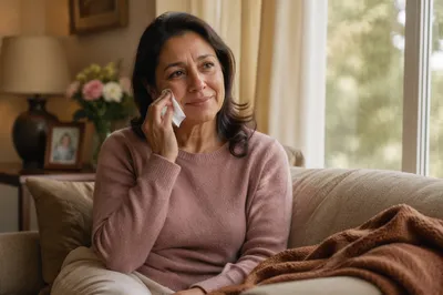Woman Wiping Tears by Window
