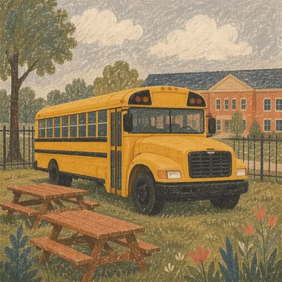 Yellow School Bus at Suburban Campus