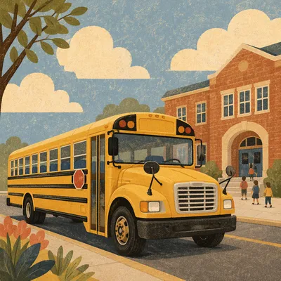 Yellow School Bus at Brick School