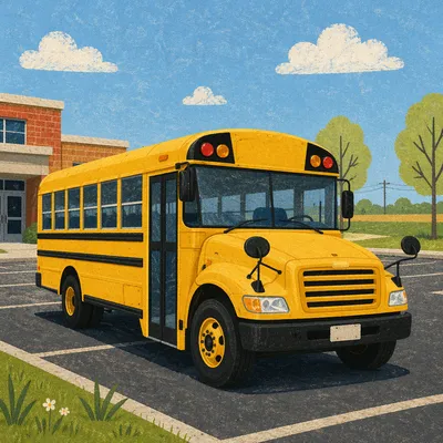 Yellow School Bus Outside Campus Building