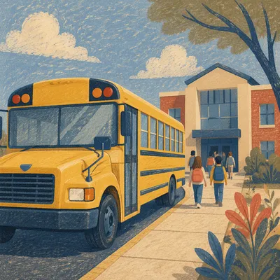 Yellow School Bus at Morning Arrival