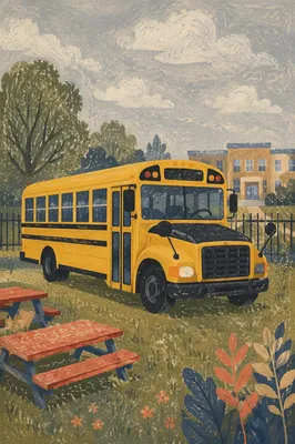 Yellow School Bus at Suburban Campus