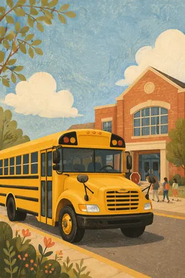 Yellow School Bus at Brick School