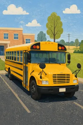 Yellow School Bus Outside Campus Building