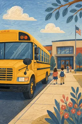 Yellow School Bus at Modern Campus