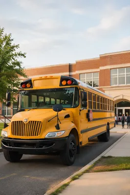 Yellow School Bus at Brick School