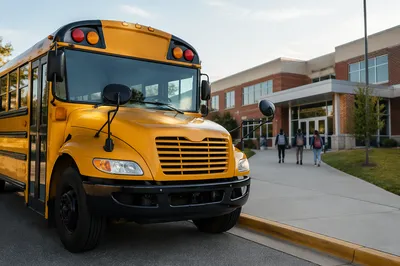Yellow School Bus at Morning Drop-Off