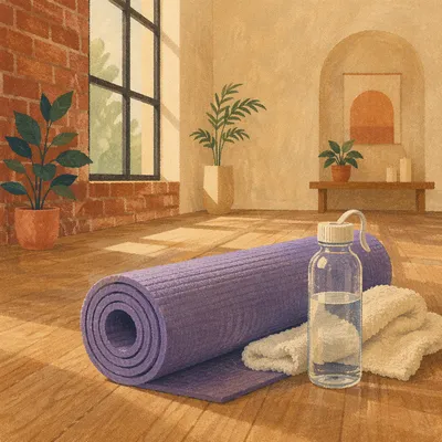 Purple Yoga Mat in Morning Wellness Studio
