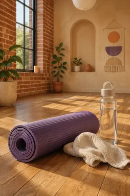 Purple Yoga Mat in Morning Wellness Studio