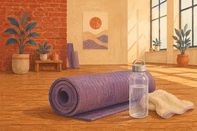 Purple Yoga Mat in Morning Wellness Studio