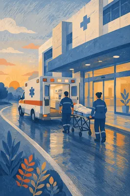 Ambulance Arrival at Hospital Entrance Dawn