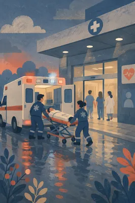 Ambulance Arrival at Modern Hospital Entrance