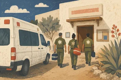 Ambulance at Sunlit Hospital Emergency Entrance