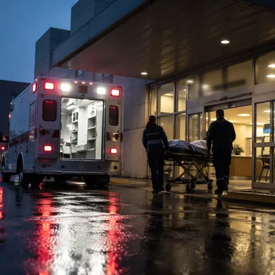 Ambulance at Hospital Entrance Blue Hour