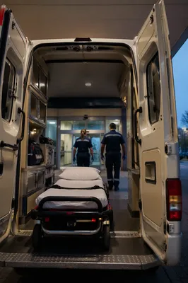 Ambulance at Modern Hospital Entrance