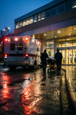 Ambulance at Hospital Entrance Blue Hour