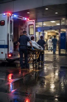 Ambulance at Modern Hospital Emergency Entrance