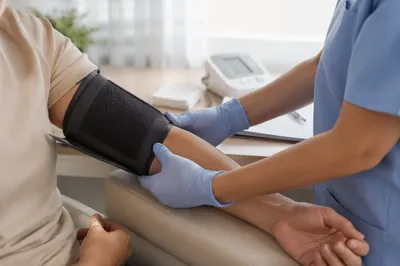 Nurse Checking Patient Blood Pressure Calmly