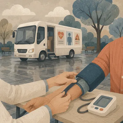 Community Blood Pressure Check Outside Mobile Clinic
