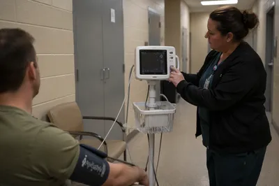 Routine Blood Pressure Check in Clinic Hallway