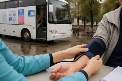 Community Blood Pressure Check Outside Mobile Clinic