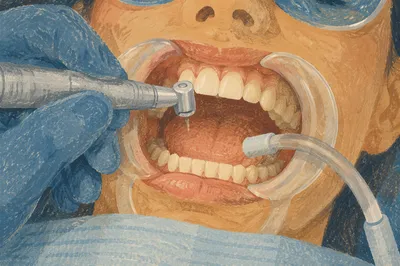 Routine Dental Examination With Gloved Dentist Hands