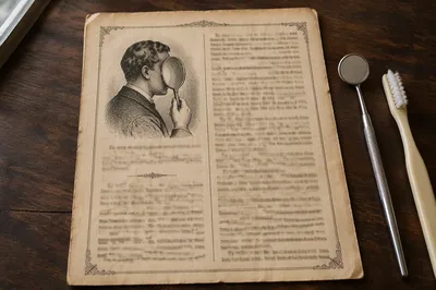 Vintage Dental Examination Newspaper on Wooden Desk