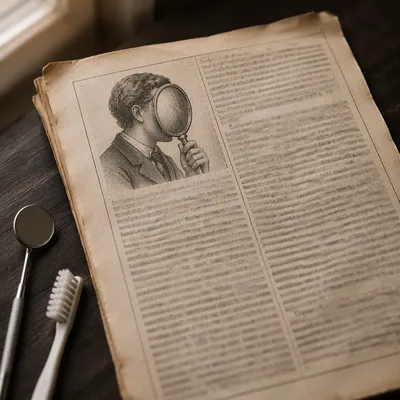 Vintage Dental Examination Newspaper Close-Up