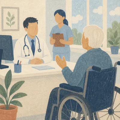 Doctor Consulting Elderly Patient in Clinic