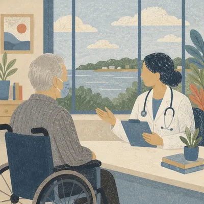 Doctor Consulting Elderly Patient in Clinic