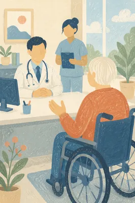 Doctor Consulting Elderly Patient in Clinic