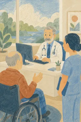 Doctor Consulting Elderly Patient in Clinic