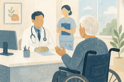 Doctor Consulting Elderly Patient in Clinic