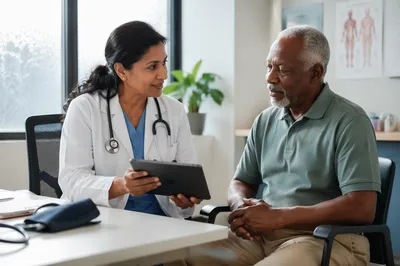 Doctor Consulting Elderly Patient in Clinic