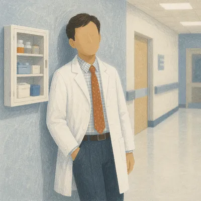 Doctor in Quiet Hospital Corridor Portrait