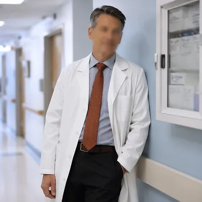 Doctor in Quiet Hospital Corridor Portrait