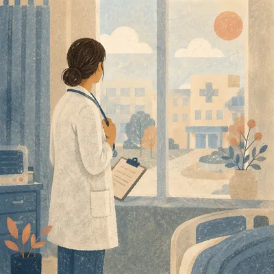 Compassionate Doctor by Hospital Window