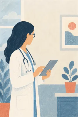 Calm Doctor Using Tablet in Hospital
