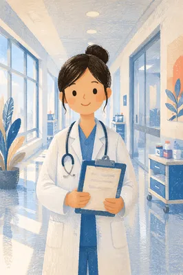 Doctor in White Coat Hospital Corridor