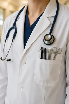 Doctor White Coat with Stethoscope in Hospital