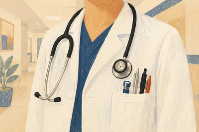 Doctor Coat with Stethoscope in Hospital Corridor