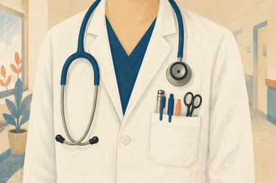 Reassuring Doctor with Stethoscope in Hospital